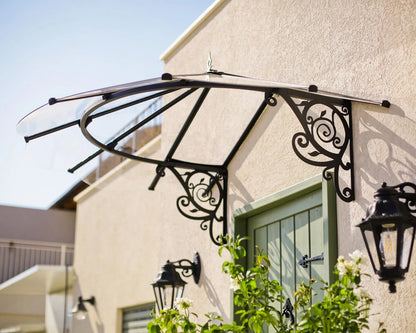 Lily Door Awning 1.75m x 1.25m - Black Frame With Clear Panel