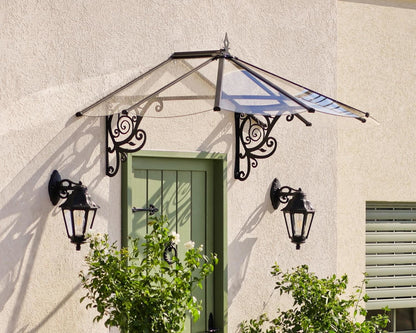 Lily Door Awning 1.75m x 1.25m - Black Frame With Clear Panel