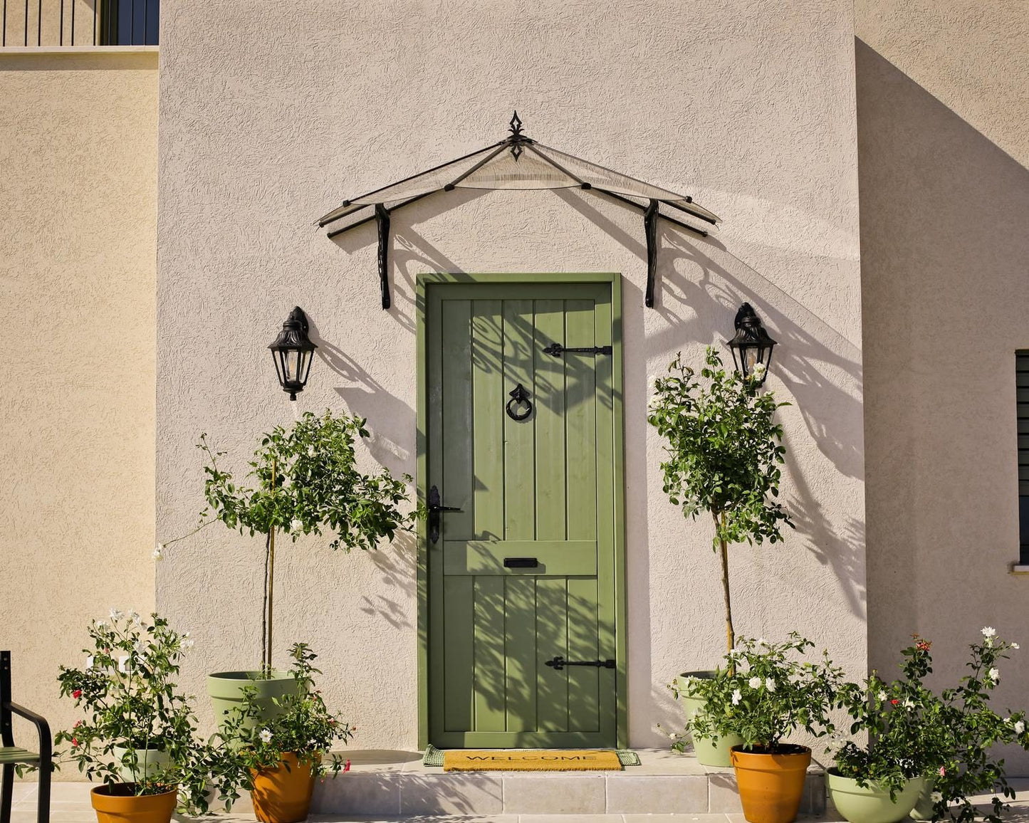 Lily Door Awning 1.75m x 1.25m - Black Frame With Clear Panel