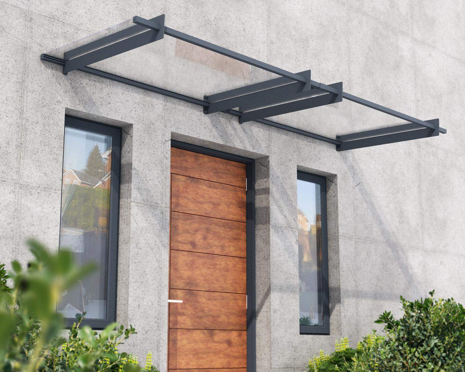 Nancy Door Awning 3m x 0.9m - Grey Frame With Clear Panel - mazeproducts