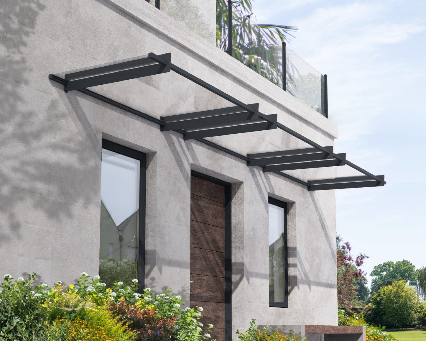 Nancy Door Awning 4.5m x 0.9m - Grey Frame With Clear Panel - mazeproducts