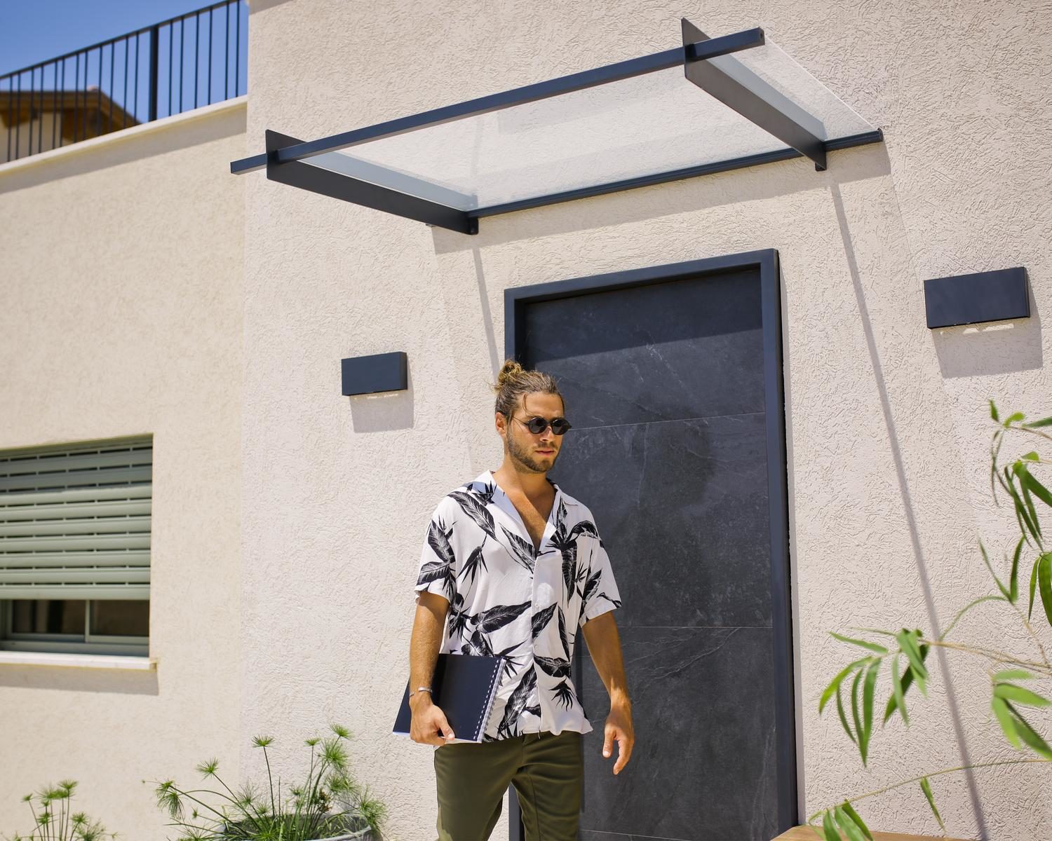 Nancy Door Awning 1.5m x 0.9m - Grey Frame With Clear Panel - mazeproducts