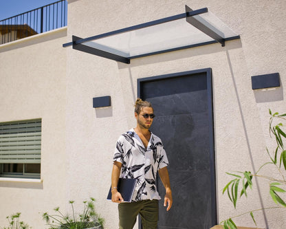 Nancy Door Awning 1.5m x 0.9m - Grey Frame With Clear Panel - mazeproducts