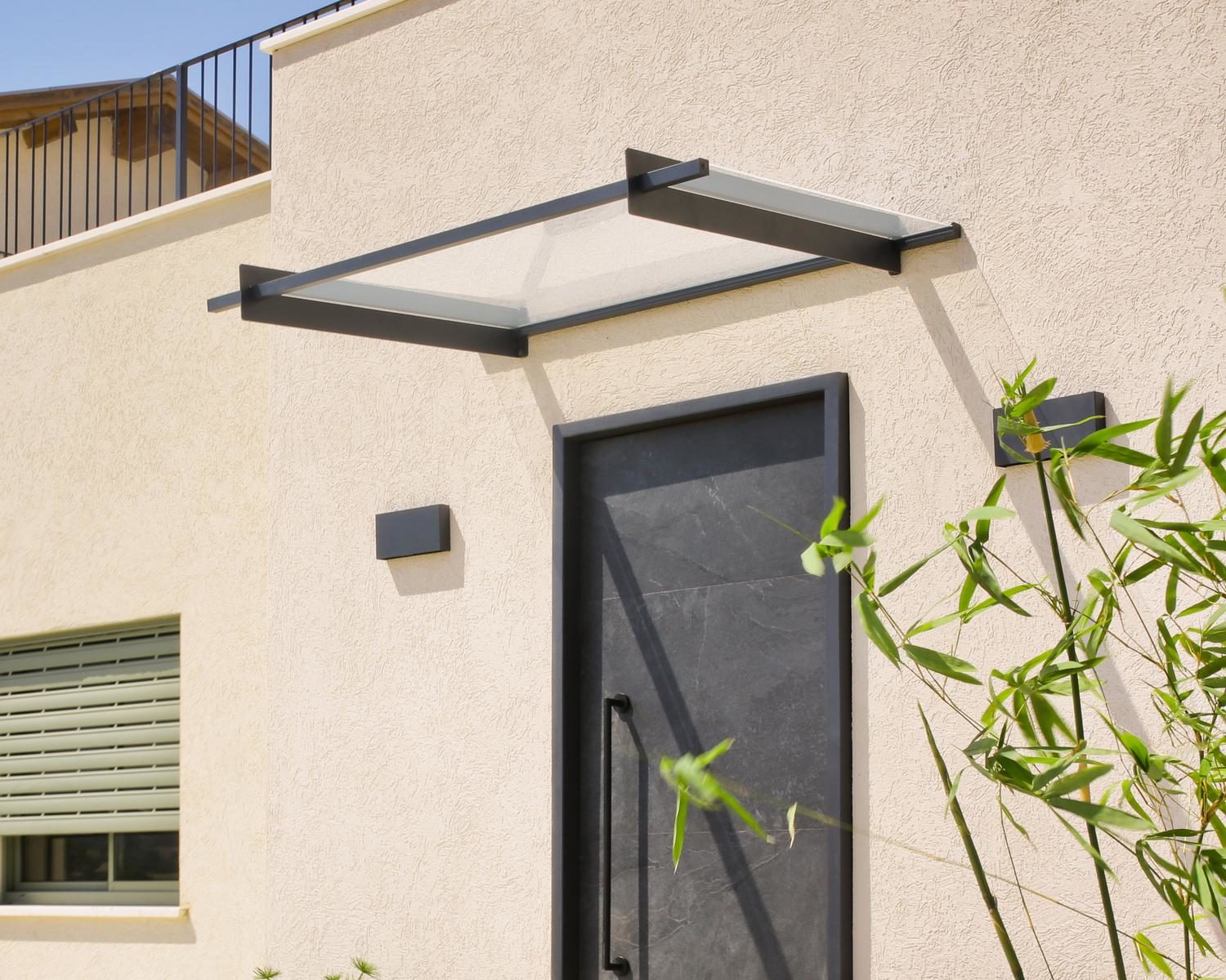 Nancy Door Awning 1.5m x 0.9m - Grey Frame With Clear Panel - mazeproducts