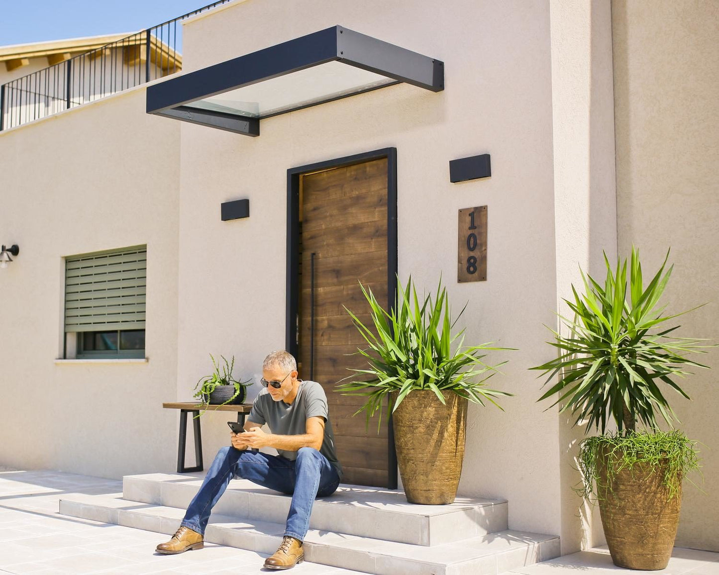 Sophia Door Awning 1.6m x 1m - Grey Frame With Clear Panel - mazeproducts