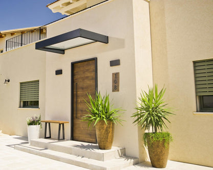 Sophia Door Awning 2.2m x 1m - Grey Frame With White Opal Panel - mazeproducts
