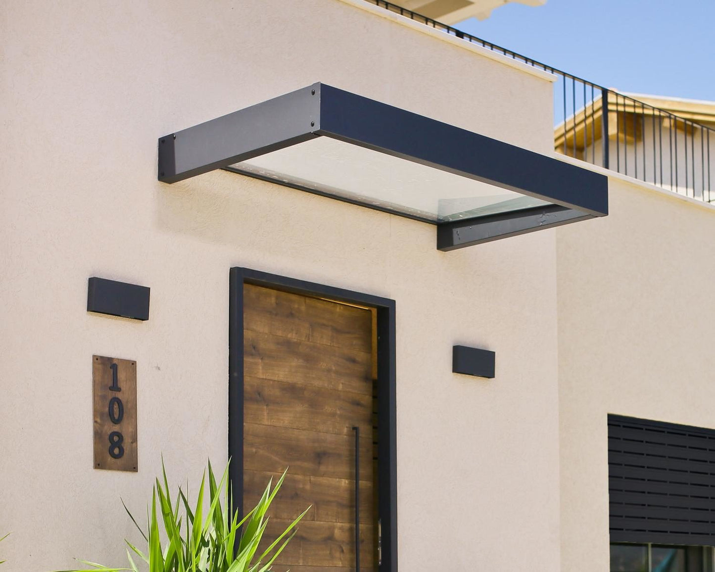 Sophia Door Awning 1.6m x 1m - Grey Frame With Clear Panel - mazeproducts