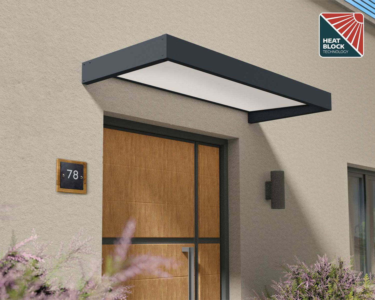 Sophia Door Awning 2.2m x 1m - Grey Frame With White Opal Panel - mazeproducts