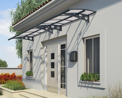 Herald Door Awning 4.5m x 1.4m - Grey Frame With Clear Panel - mazeproducts