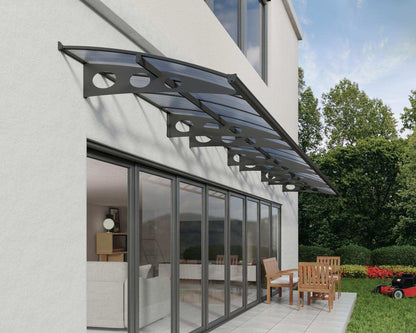 Herald Door Awning 8.9m x 1.4m - Grey Frame With Clear Panel - mazeproducts