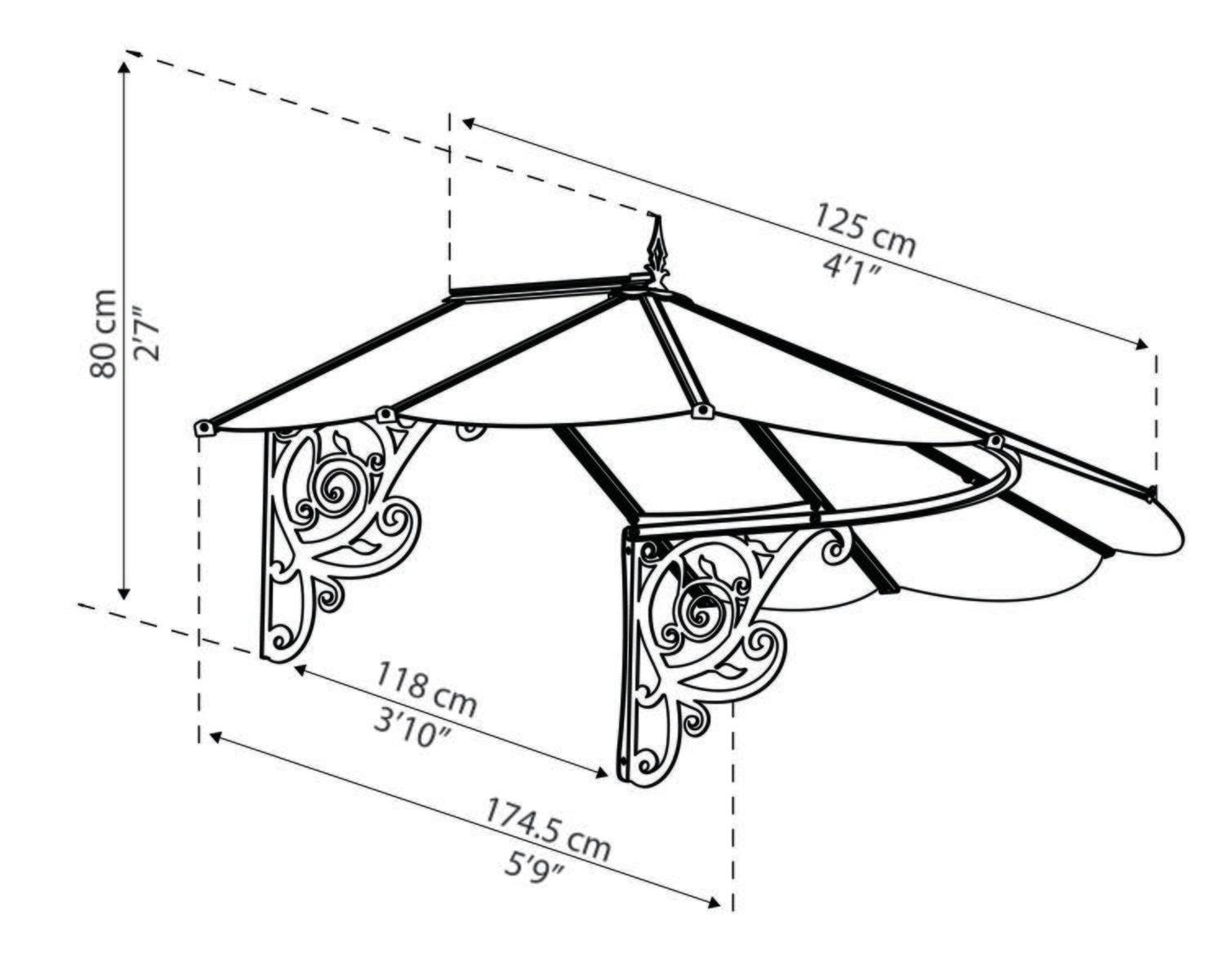 Lily Door Awning 1.75m x 1.25m - Black Frame With Clear Panel