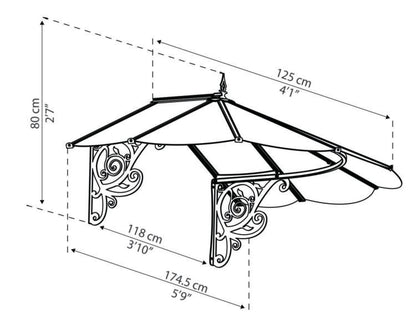 Lily Door Awning 1.75m x 1.25m - Black Frame With Clear Panel