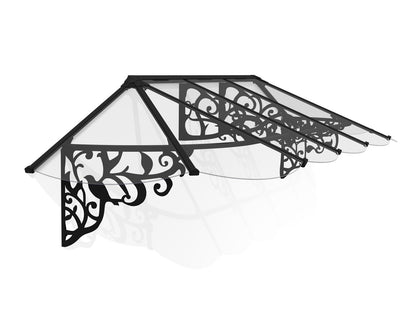Lily Door Awning 3.2m x 0.9m - Black Frame With Clear Panel