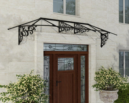 Lily Door Awning 3.2m x 0.9m - Black Frame With Clear Panel