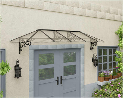Lily Door Awning 3.2m x 0.9m - Black Frame With Clear Panel