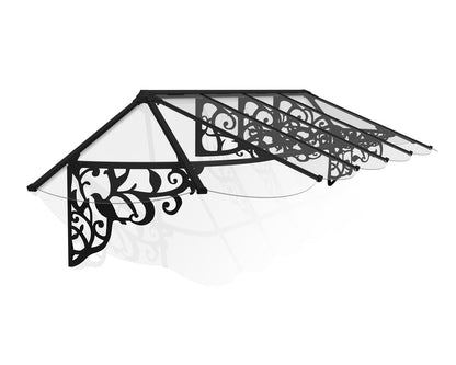 Lily Door Awning 3.7m x 0.9m - Black Frame With Clear Panel