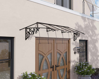 Lily Door Awning 3.7m x 0.9m - Black Frame With Clear Panel