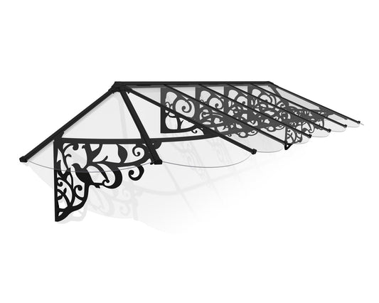 Lily Door Awning 4.2m x 0.9m - Black Frame With Clear Panel