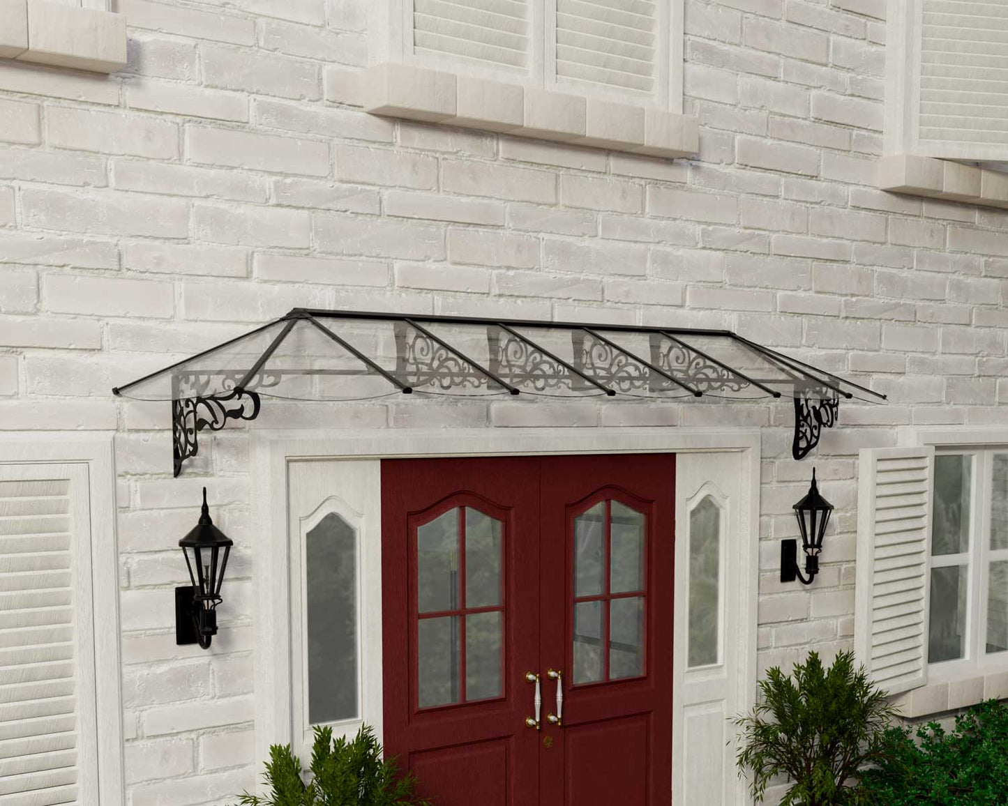 Lily Door Awning 4.2m x 0.9m - Black Frame With Clear Panel