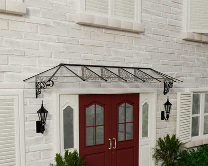 Lily Door Awning 4.2m x 0.9m - Black Frame With Clear Panel