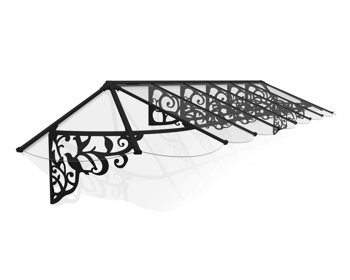 Lily Door Awning 4.7m x 0.9m - Black Frame With Clear Panel