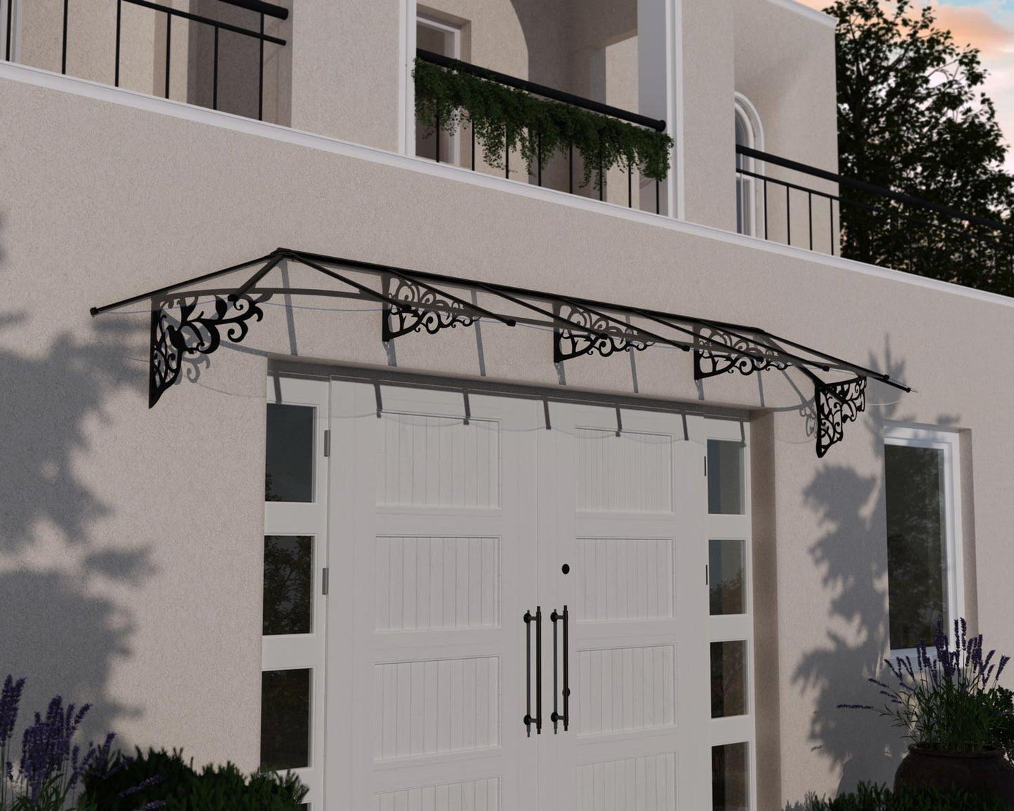 Lily Door Awning 4.7m x 0.9m - Black Frame With Clear Panel