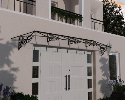 Lily Door Awning 4.7m x 0.9m - Black Frame With Clear Panel
