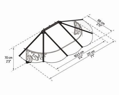 Lily Door Awning 2.2m x 0.9m - Black Frame With Clear Panel