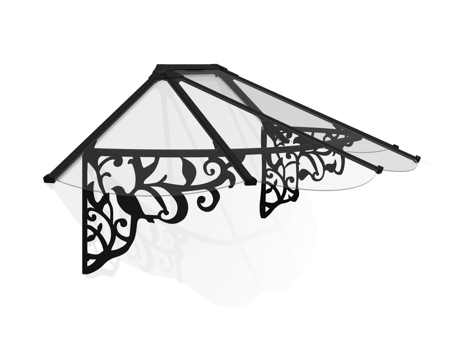 Lily Door Awning 2.2m x 0.9m - Black Frame With Clear Panel
