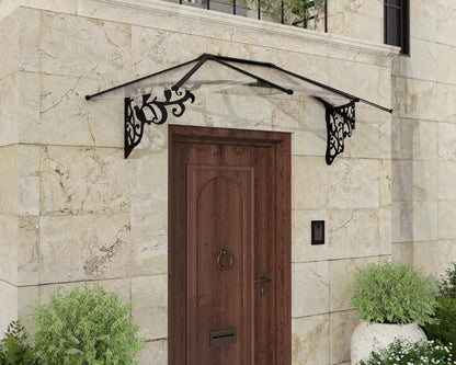 Lily Door Awning 2.2m x 0.9m - Black Frame With Clear Panel