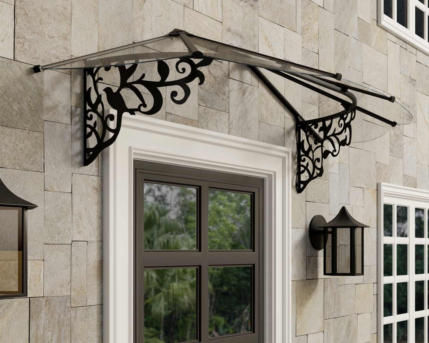 Lily Door Awning 2.2m x 0.9m - Black Frame With Clear Panel