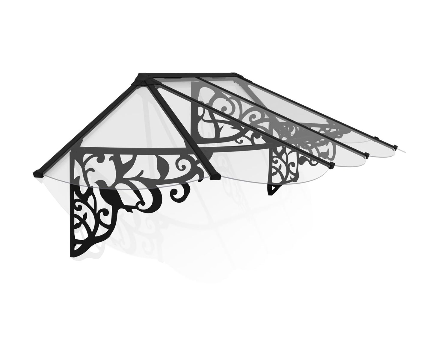 Lily Door Awning 2.7m x 0.9m - Black Frame With Clear Panel