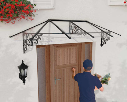 Lily Door Awning 2.7m x 0.9m - Black Frame With Clear Panel