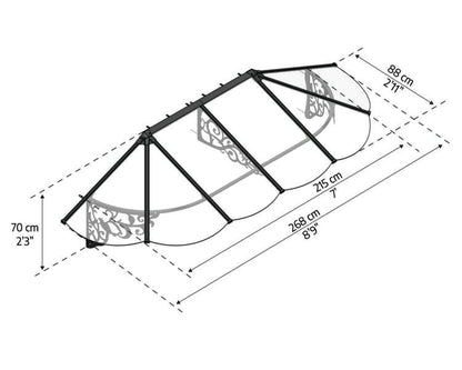 Lily Door Awning 2.7m x 0.9m - Black Frame With Clear Panel