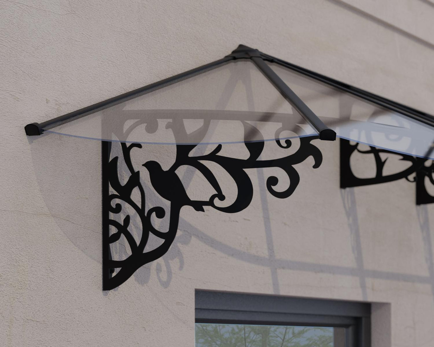 Lily Door Awning 2.2m x 0.9m - Black Frame With Clear Panel