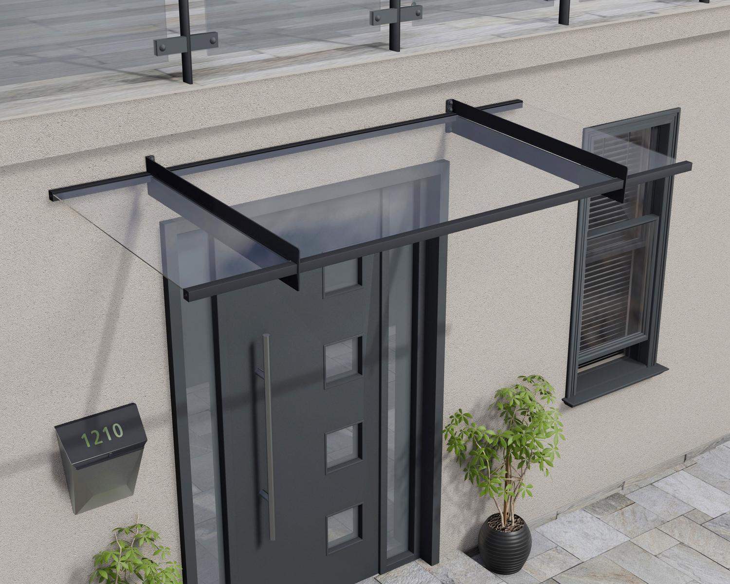 Nancy Door Awning 2.1m x 0.9m - Grey Frame With Clear Panel - mazeproducts