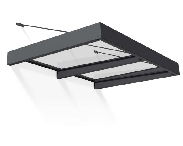 Sophia XL Door Awning 1.9m x 1.4m - Grey Frame with Clear Panel - mazeproducts