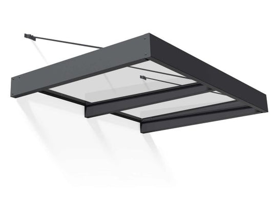 Sophia XL Door Awning 1.9m x 1.4m - Grey Frame with Clear Panel - mazeproducts