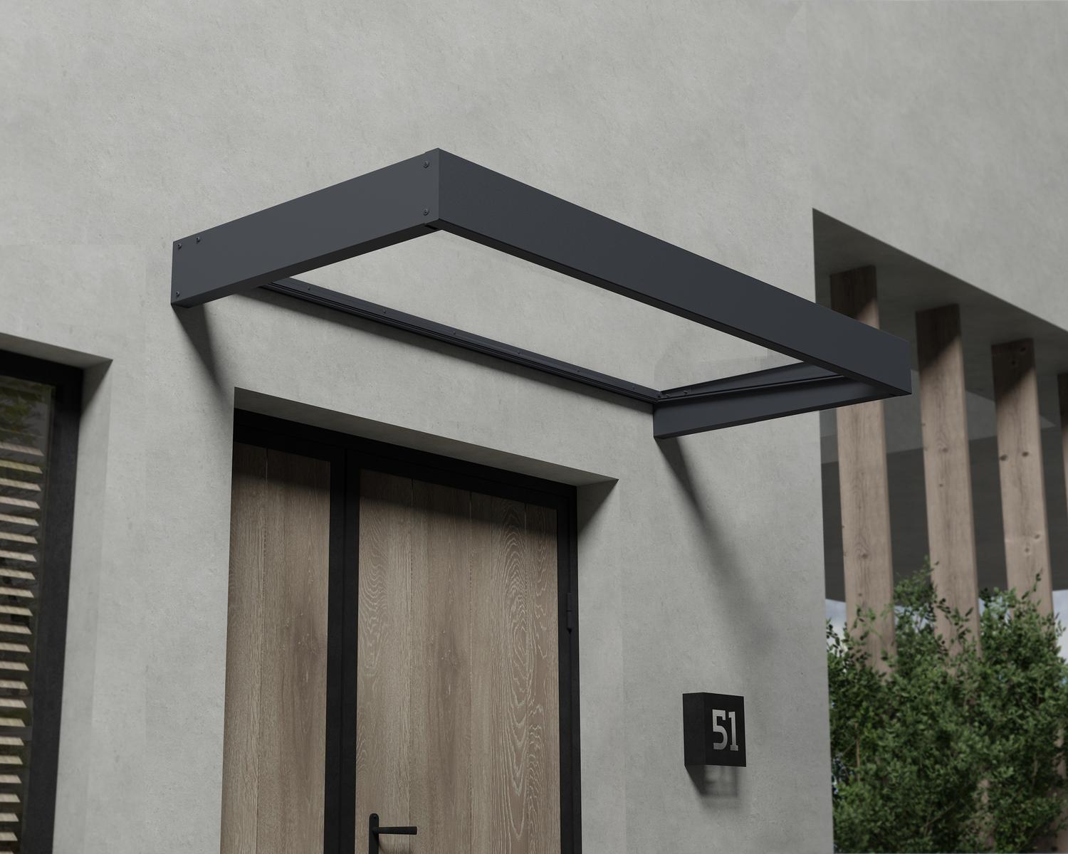 Sophia Door Awning 2.2m x 1m - Grey Frame With White Opal Panel - mazeproducts