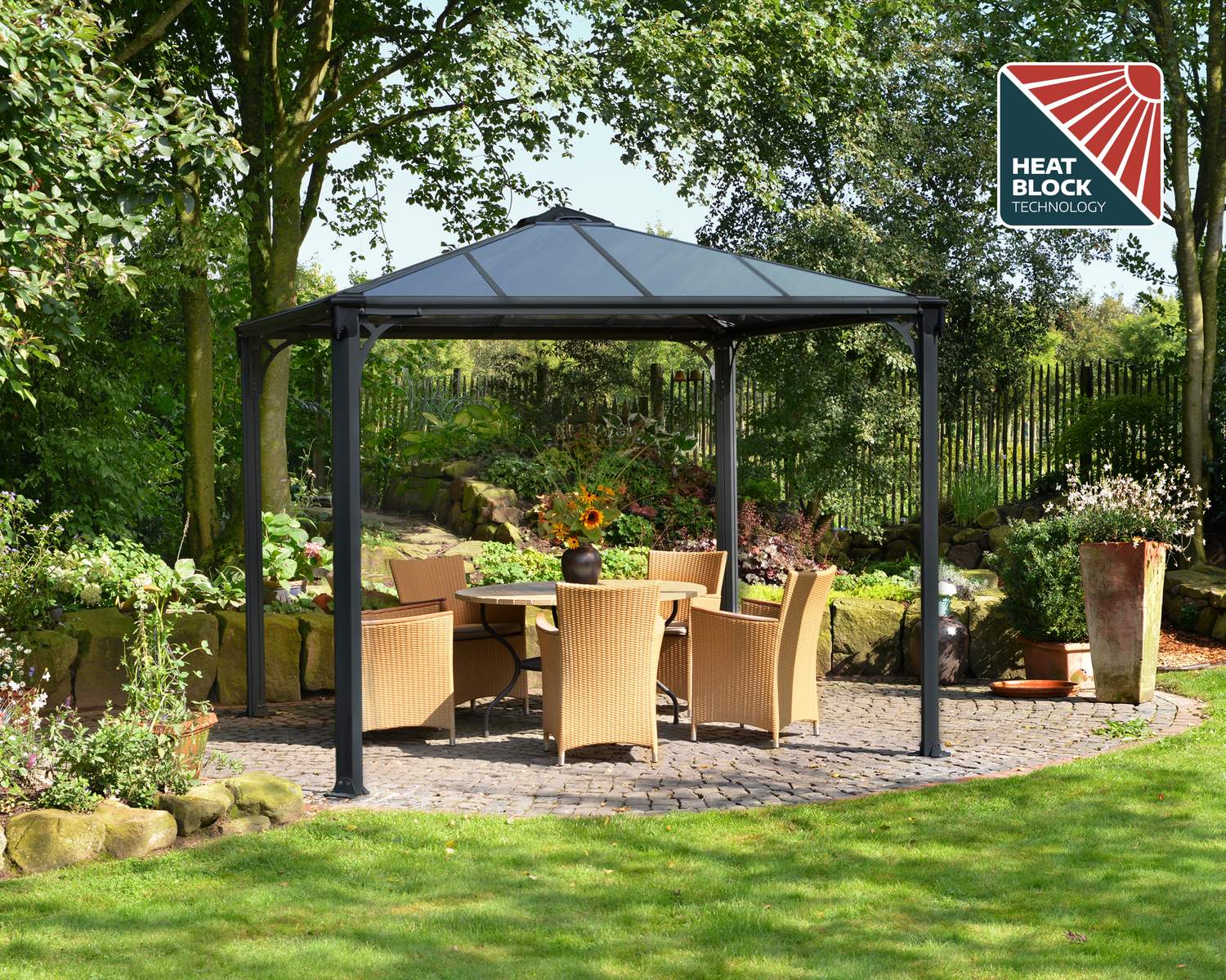 Palermo Gazebo 3m x 3m - Grey Frame With Grey Roof - mazeproducts
