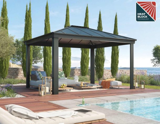 Dallas Gazebo 3.6m x 4.2m - Grey Frame With Grey Roof