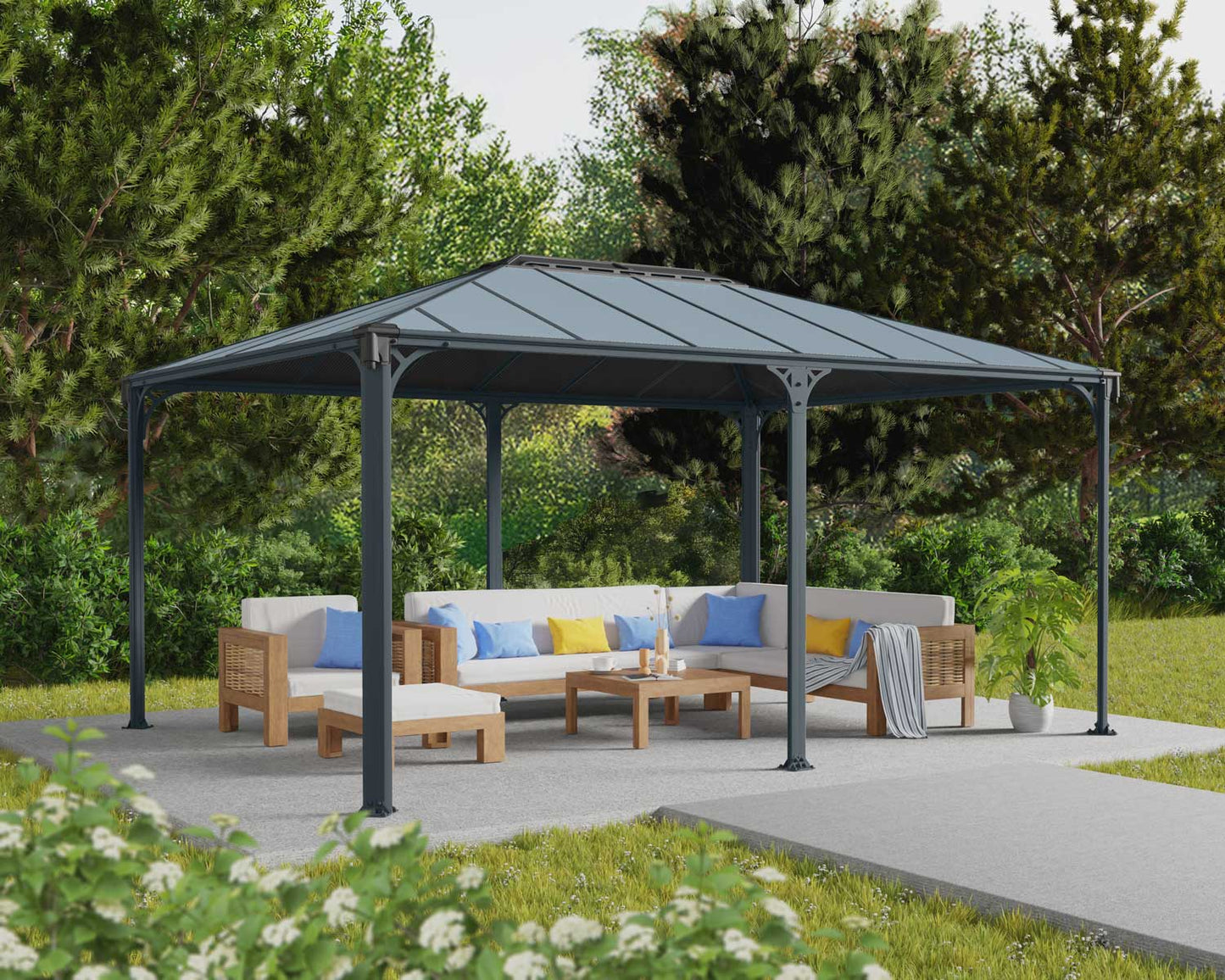 Martinique Gazebo 3.6m x 4.9m - Grey Frame With Grey Roof - mazeproducts