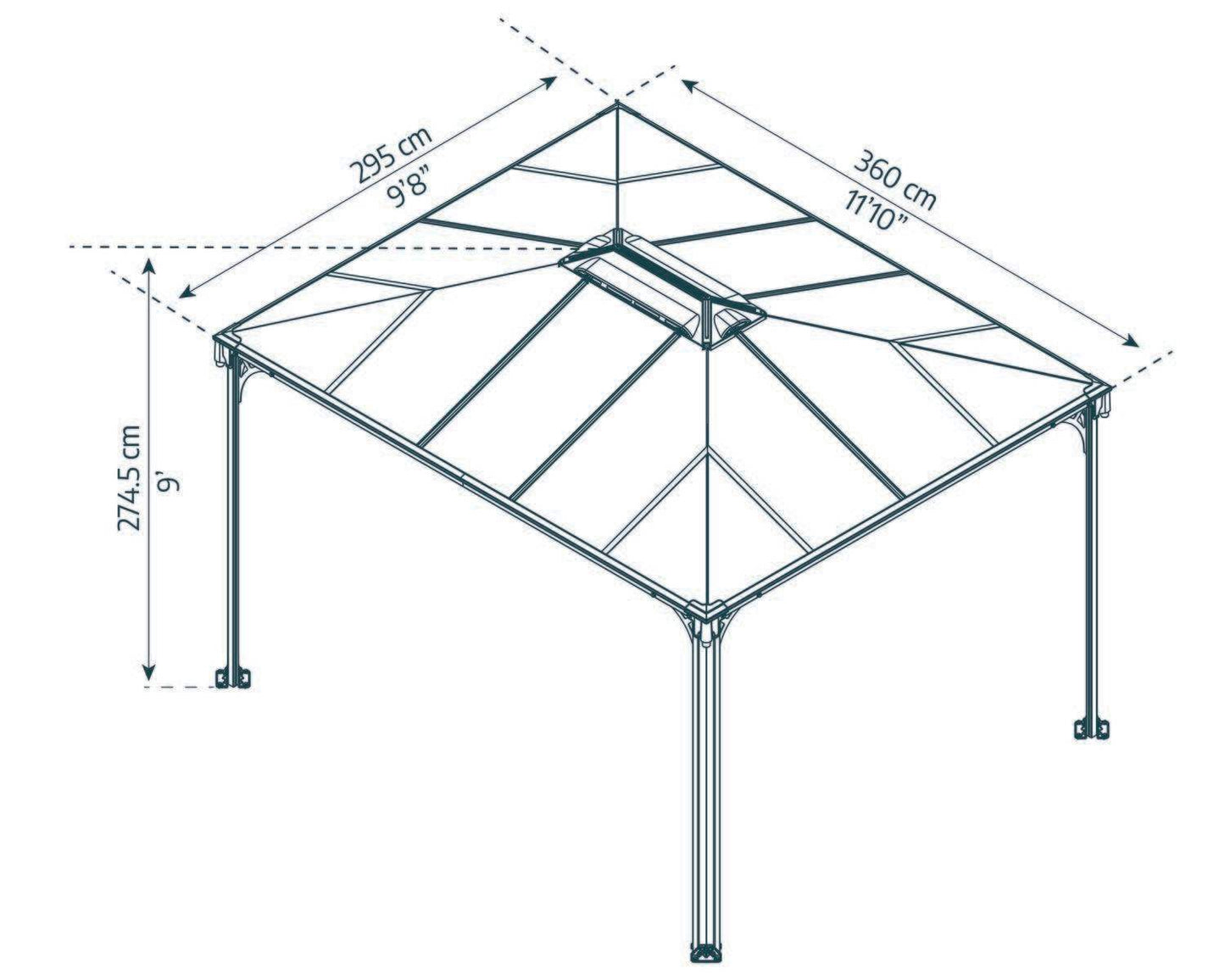 Martinique Gazebo 3m x 3.6m - Grey Frame With Grey Roof - mazeproducts