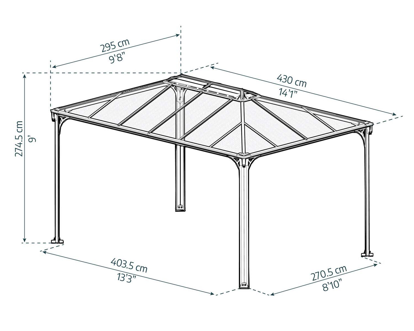Martinique Gazebo 3m x 4.3m - Grey Frame With Grey Roof - mazeproducts