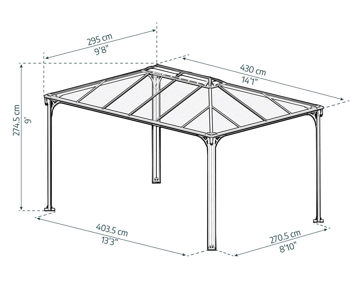Martinique Gazebo 3m x 4.3m - Grey Frame With Grey Roof - mazeproducts