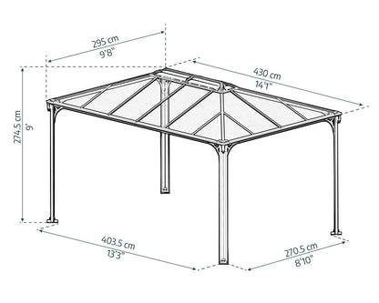 Martinique Gazebo 3m x 4.3m - Grey Frame With Grey Roof - mazeproducts