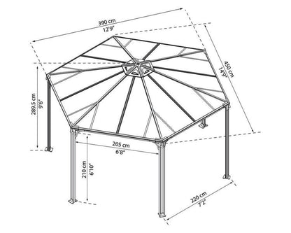 Monaco Hexagon Gazebo 3.9m x 4.5m - Grey Frame With Bronze Roof