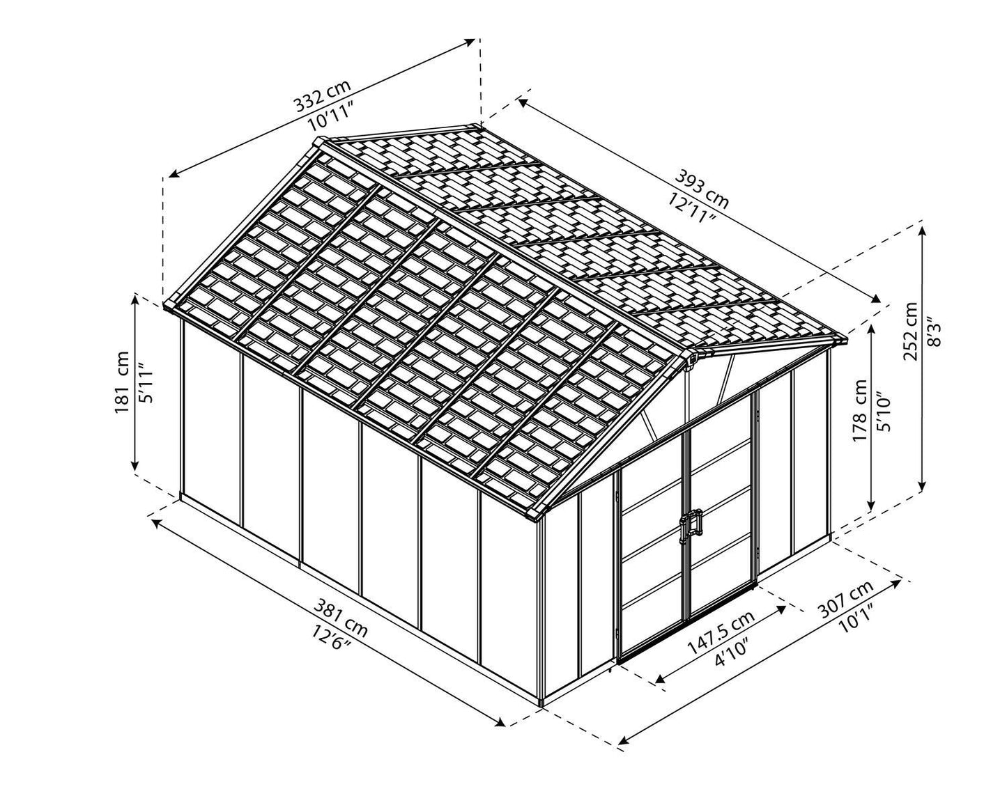 Yukon Garden Shed (NO FLOOR) 3.3m x 4m - Grey