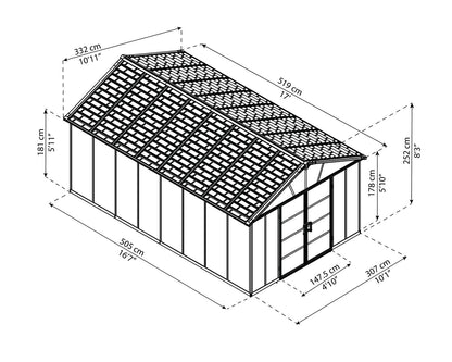 Yukon Garden Shed (NO FLOOR) 3.3m x 5.2m - Grey