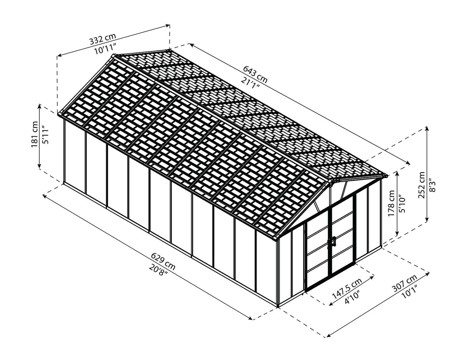 Yukon Garden Shed (NO FLOOR) 3.3m x 6.4m - Grey